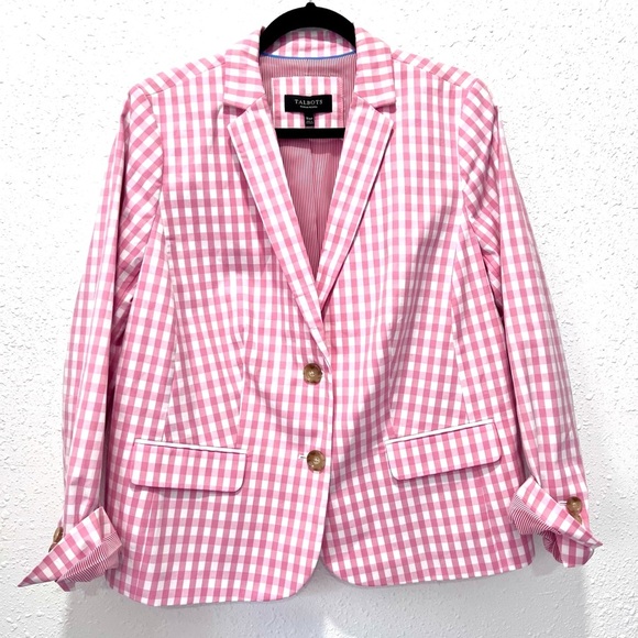 Talbots Pink Gingham Blazer Classic Notched Lapels 16WP NWOT - Picture 4 of 10